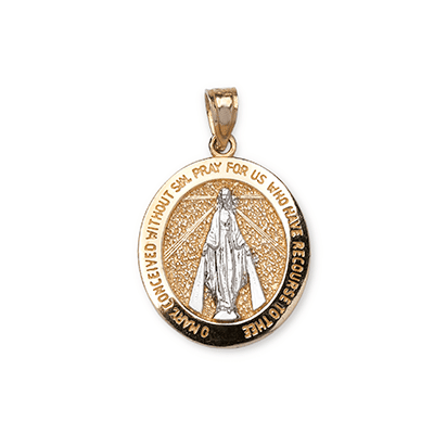 Dije Medalla Virgen La Milagrosa Oro 14K Sol de Oro Joyería