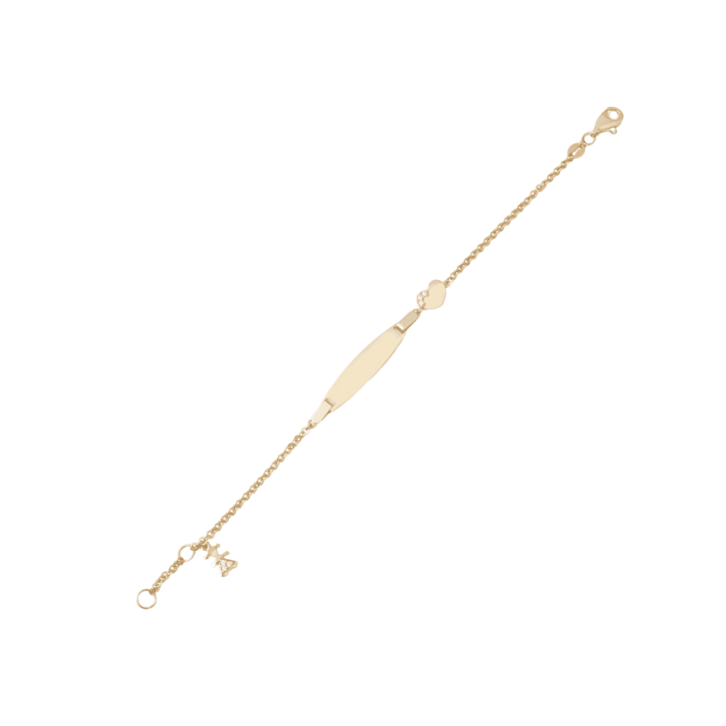 Guillo de bebé con Placa y Dijes Niña y corazón / Oro 14K / Zirconias ...