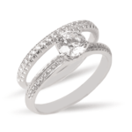 Dúo de anillos de boda en oro blanco 14k con zirconias y montura alta – Sol de Oro Joyería