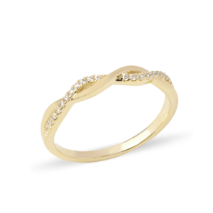 Alianza de boda en oro 14K con zirconias, diseño clásico y elegante.