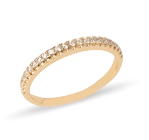 Alianza de boda en oro 14K con zirconias, diseño elegante y sofisticado.