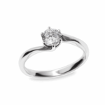 Anillo solitario en oro blanco 14K con zirconia corte redondo y aro asimétrico