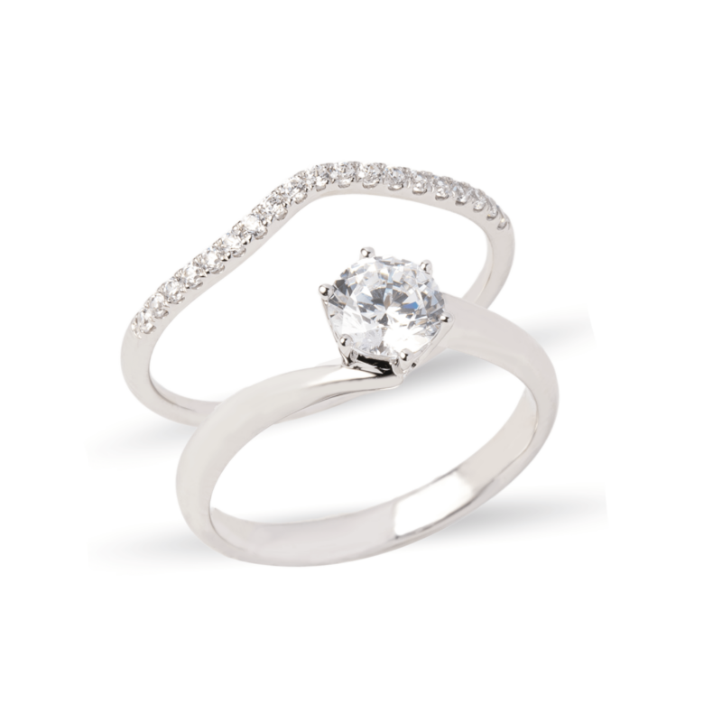 Dúo de anillos de boda en oro 14k con zirconias pequeñas – Sol de Oro Joyería