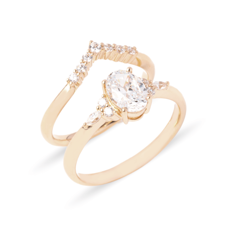 Dúo de anillos de boda en oro 14k con zirconias clásico y sencillo – Sol de Oro Joyería