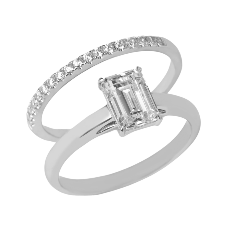 Dúo de anillos de boda en oro 14k con zirconias corte esmeralda moderno – Sol de Oro Joyería