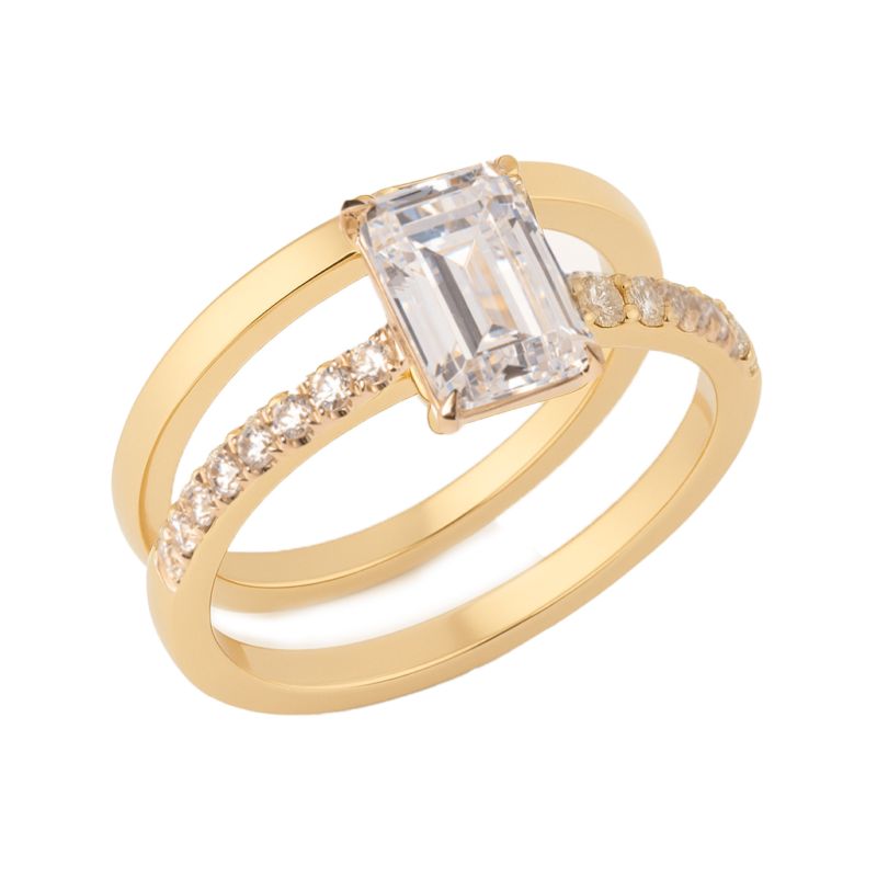 Dúo de anillos de boda en oro 14k con zirconias corte esmeralda – Sol de Oro Joyería