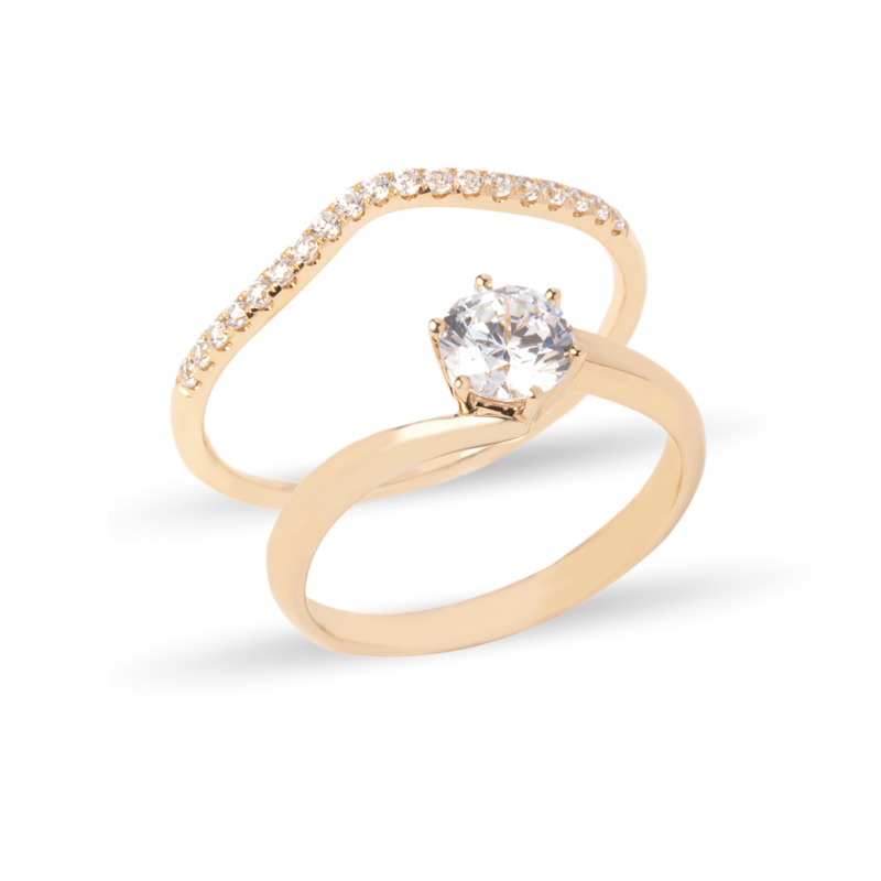 Dúo de anillos de boda en oro 14k con zirconias pequeñas – Sol de Oro Joyería