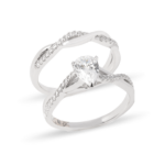 Dúo de anillos de boda en oro blanco 14k con zirconias diseño minimalista – Sol de Oro Joyería