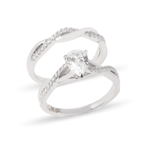 Dúo de anillos de boda en oro blanco 14k con zirconias diseño minimalista – Sol de Oro Joyería