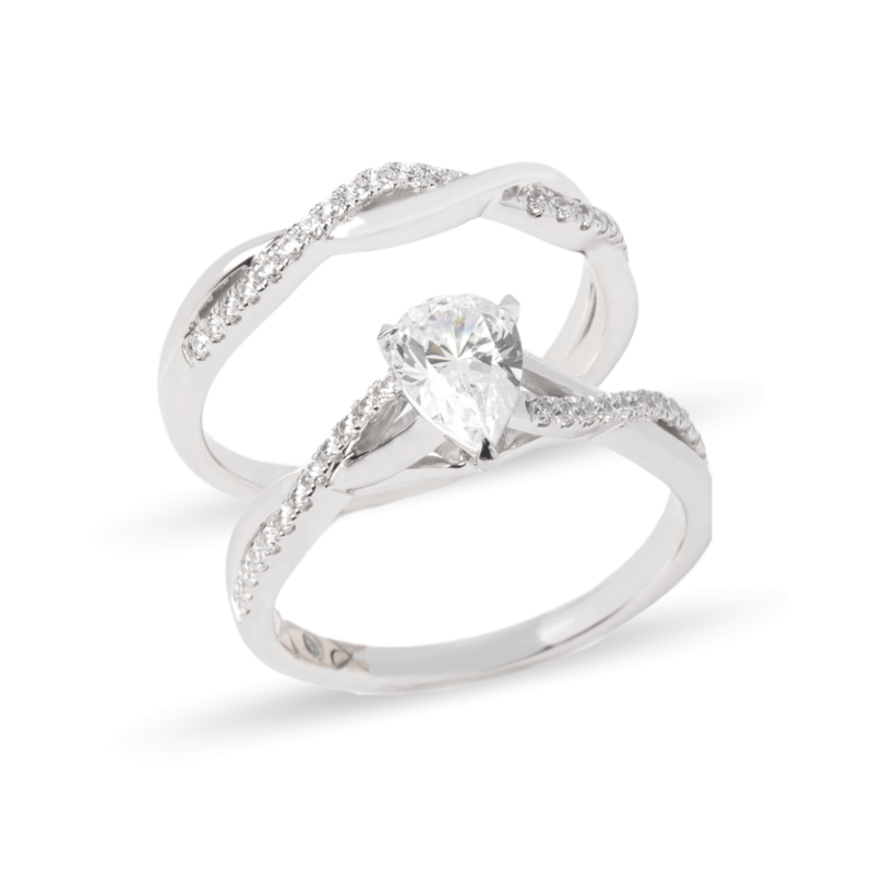 Dúo de anillos de boda en oro blanco 14k con zirconias diseño minimalista – Sol de Oro Joyería