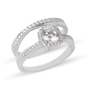 Dúo de anillos de boda en oro blanco 14k con zirconias diseño moderno y refinado – Sol de Oro Joyería