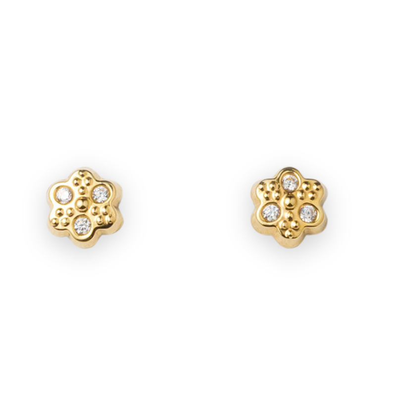 Dormilonas Flor con zirconias / Oro 14k