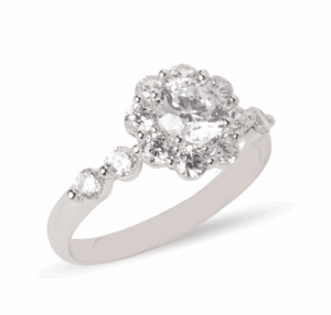 Anillo de compromiso en forma de flor en oro blanco 14K con zirconias