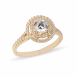 Anillo de compromiso en oro 14K con doble halo y zirconias