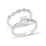 Dúo de anillos de boda en oro blanco 14k con zirconias diseño atemporal – Sol de Oro Joyería