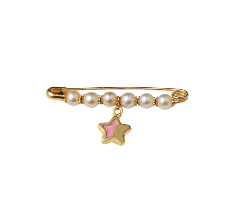 Alfiler para Bebé con dije de estrella  / Oro 14K amarillo