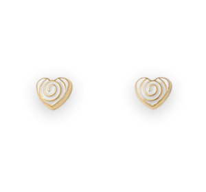 Aretes en forma de corazón en oro 14k con esmalte blanco - joyería infantil