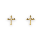 Aretes en forma de cruz en oro 14k con zirconia brillante - joyería infantil