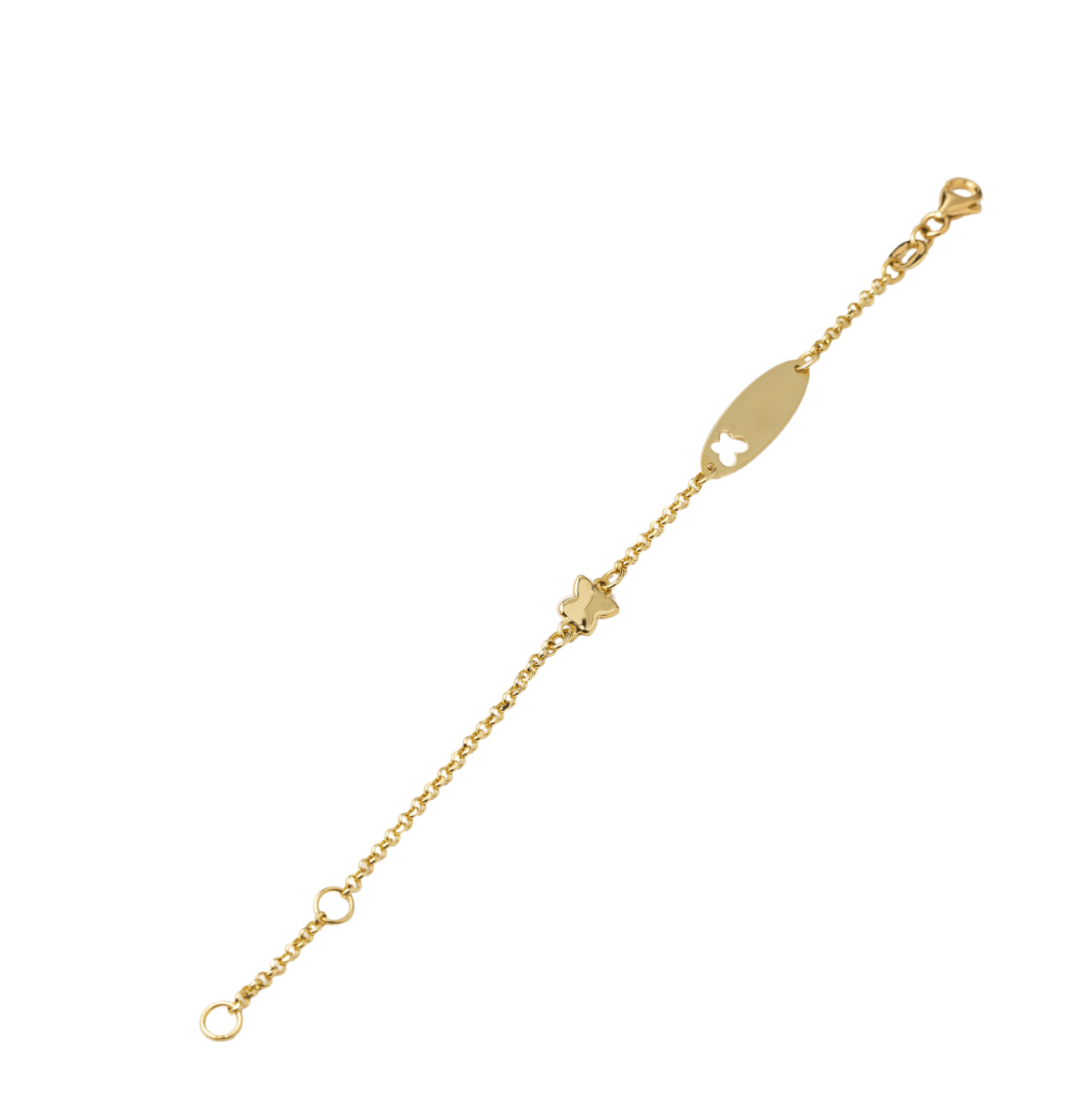 Guillo de bebé con Placa y mariposa / Oro 14K - Sol de Oro Joyería