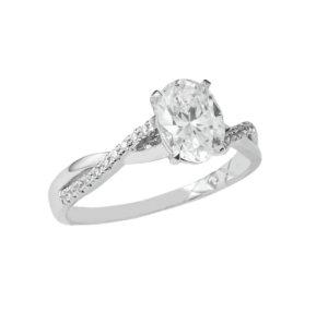 Anillo de compromiso en oro blanco 14k con zirconia corte ovalado – Sol de Oro Joyería