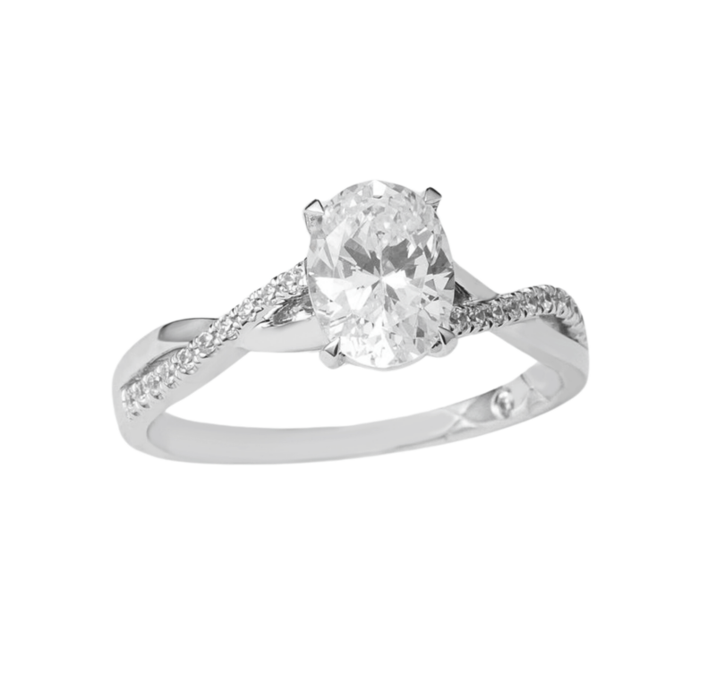 Anillo de Compromiso en Oro Blanco 14k con Zirconias | Corte Ovalado - Imagen 2
