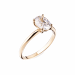 Anillo solitario corte ovalado en oro blanco o amarillo 14K con zirconia central brillante