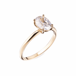 Anillo solitario corte ovalado en oro blanco o amarillo 14K con zirconia central brillante