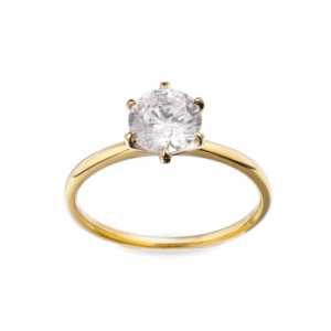 Anillo solitario clásico en oro blanco o amarillo 14K con zirconia redonda brillante