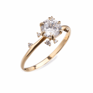 Anillo de compromiso en oro 14K diseño elíptico con zirconia central