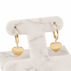 Aretes argollas en oro 14K con dije de corazón liso