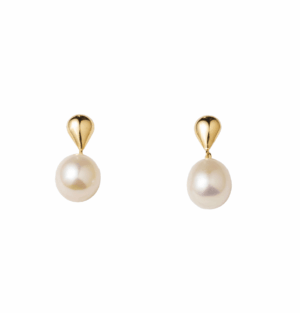 Aretes Colgantes con Perla Cultivada en Oro 14K