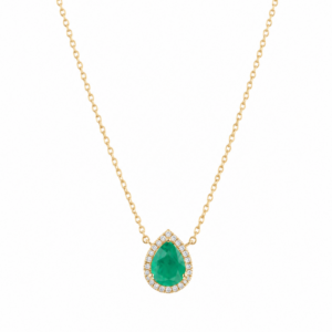 cadena esmeralda diamantes oro 14k corte pera
