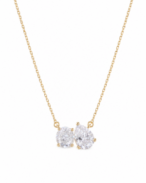 cadena two stone oro 14k zirconias corte pera brillante