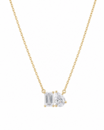 cadena two stone oro 14k zirconias corte esmeralda y pera