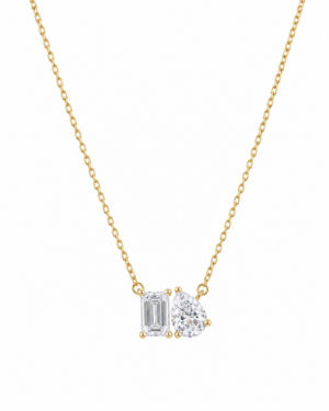 cadena two stone oro 14k zirconias corte esmeralda y pera