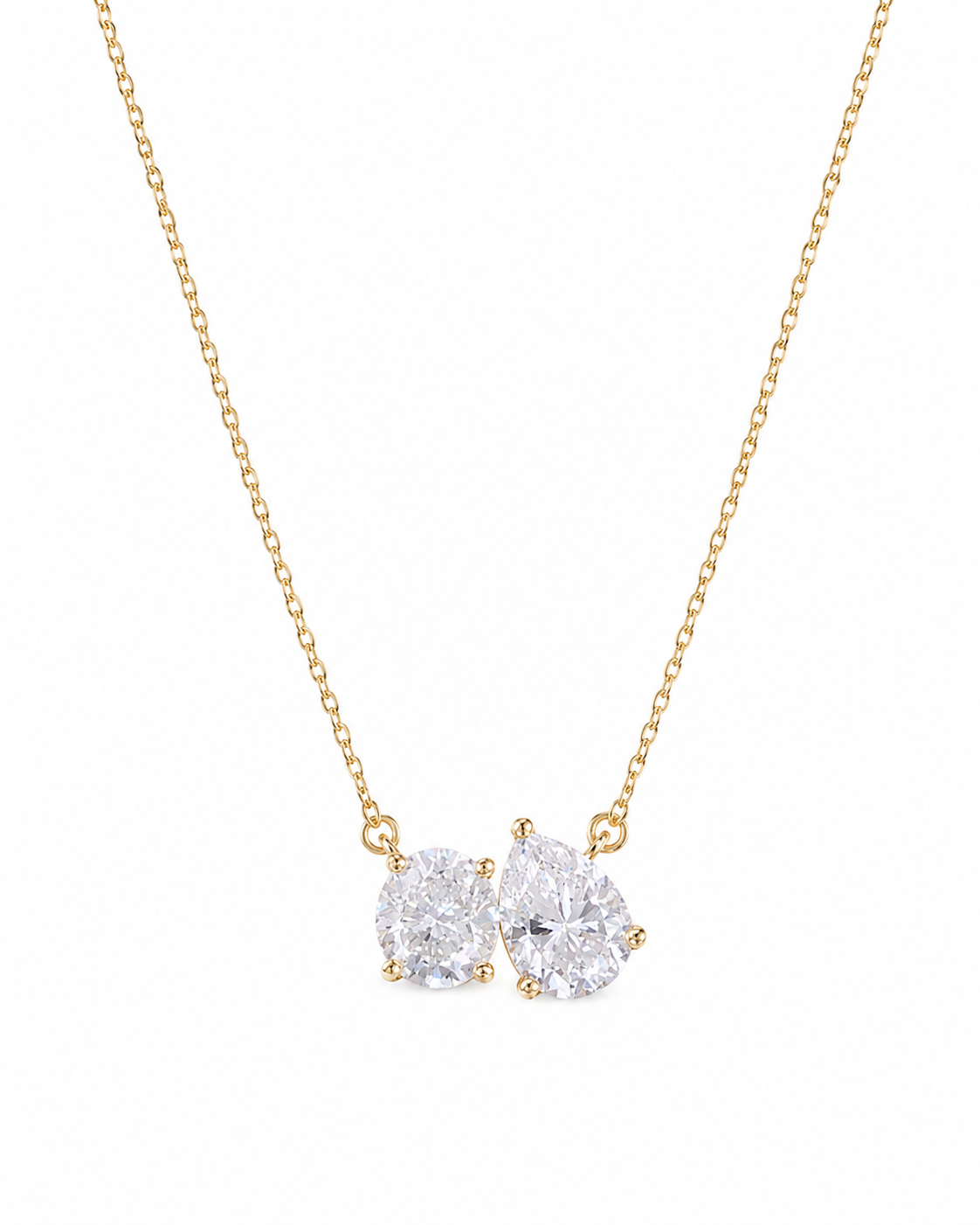 cadena two stone oro 14k zirconias corte pera brillante