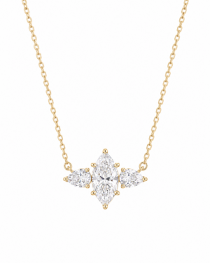 Cadena Trilogía con Zirconias Corte Marquesa y Pera en Oro 14K