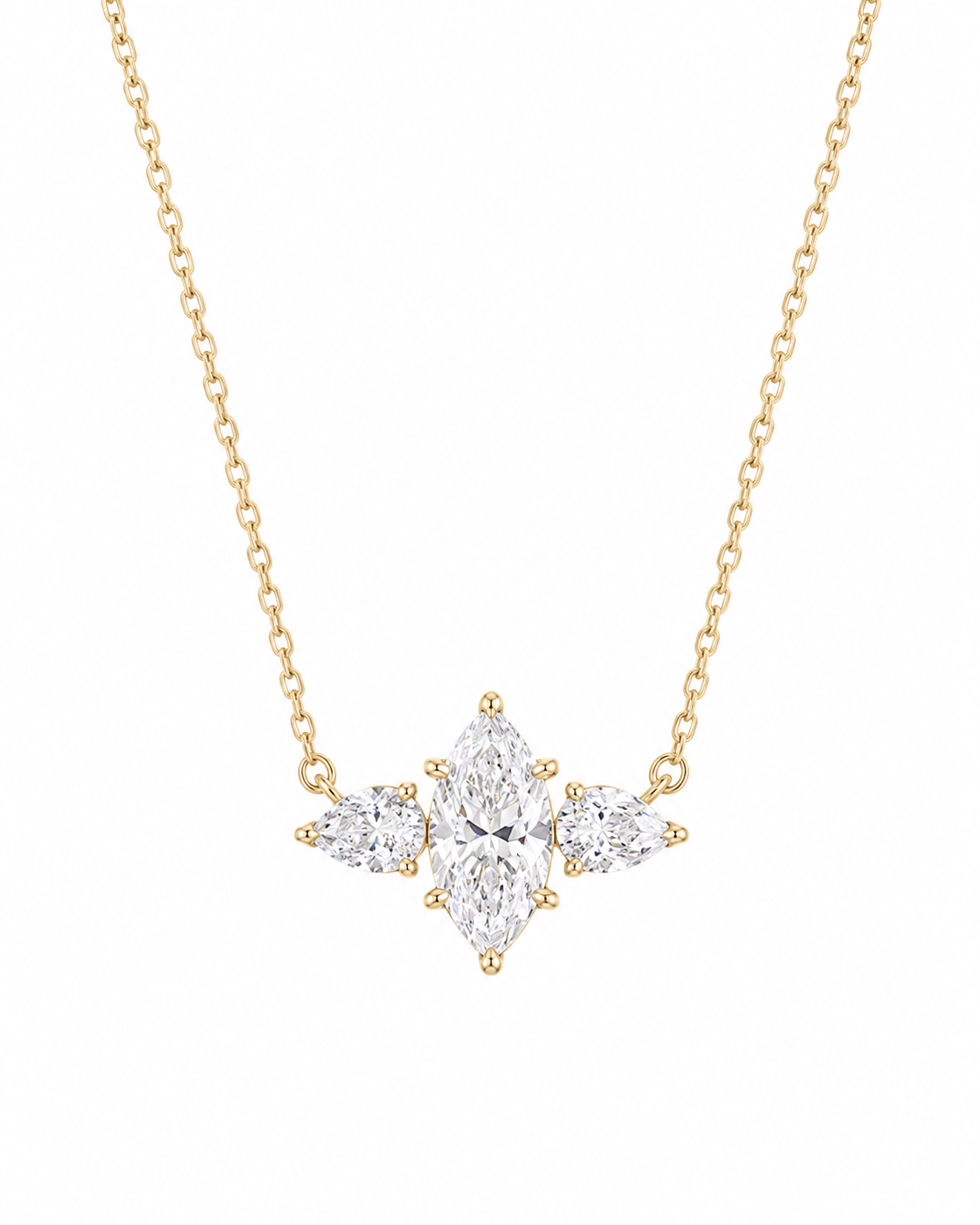 Cadena Trilogía con Zirconias Corte Marquesa y Pera en Oro 14K