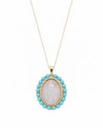 dije milagrosa oro 14k madre perla perlas turquesa