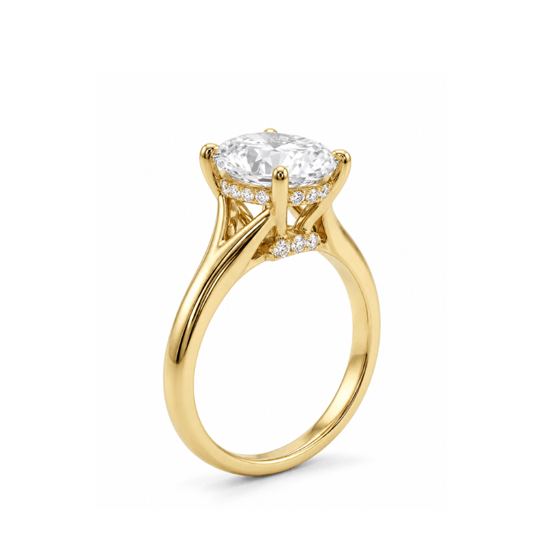 Anillo en oro 14K blanco y amarillo con diamante lab grown redondo de 2.00 ct y acentos de diamantes.