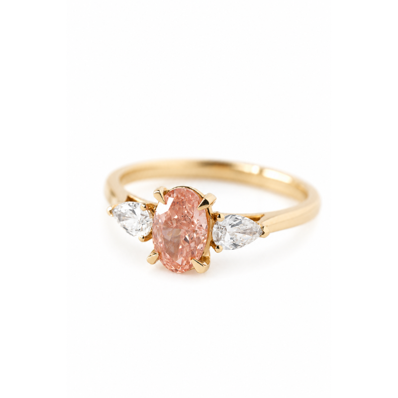 Anillo de Compromiso en Oro 14K con Diamante Lab Grown Fancy Pink Oval certificado IGI - Imagen 2