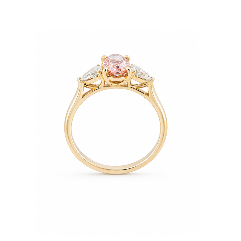 Anillo de Compromiso en Oro 14K con Diamante Lab Grown Fancy Pink Oval certificado IGI - Imagen 4