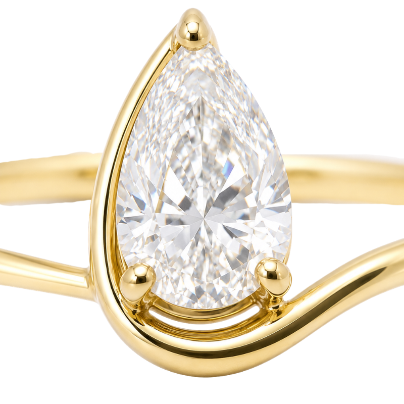 Anillo en oro 14K con diamante lab grown corte pera certificado - Imagen 6