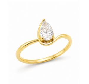 Anillo en oro 14K amarillo y blanco con diamante lab grown corte pera certificado GSI de 1.06 ct.