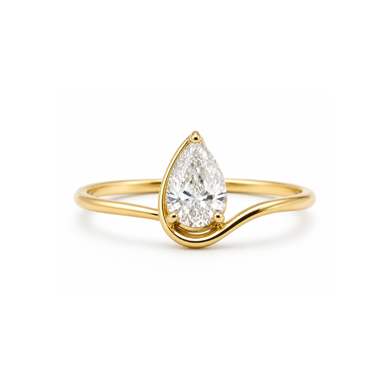 Anillo en oro 14K con diamante lab grown corte pera certificado - Imagen 3