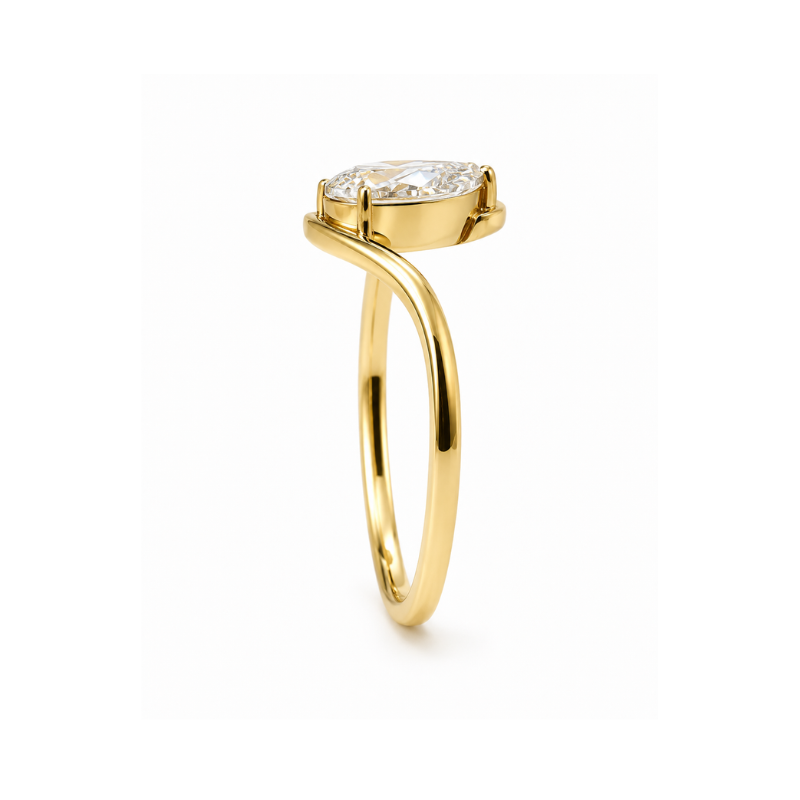 Anillo en oro 14K con diamante lab grown corte pera certificado - Imagen 4