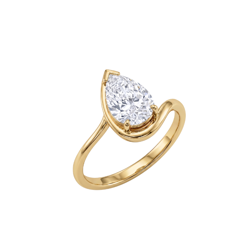 Anillo en oro 14K con diamante lab grown corte pera certificado - Imagen 5
