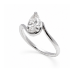 Anillo bypass en oro blanco 14K con diamante corte pera y detalle interior en oro cálido