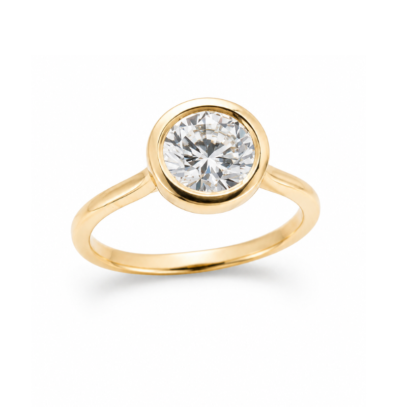 Anillo de compromiso con diamante Lab Grown redondo de 2.02 ct en montura bisel