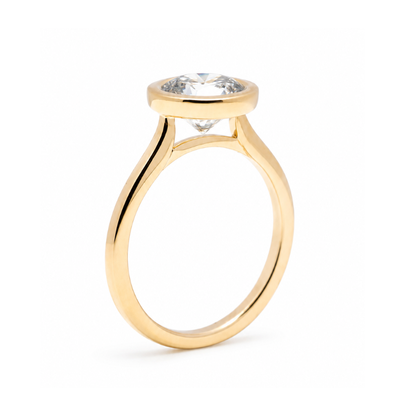Anillo de Compromiso Diamante Lab Grown Redondo 2.02 ct con Bisel Oro 14K - Imagen 4